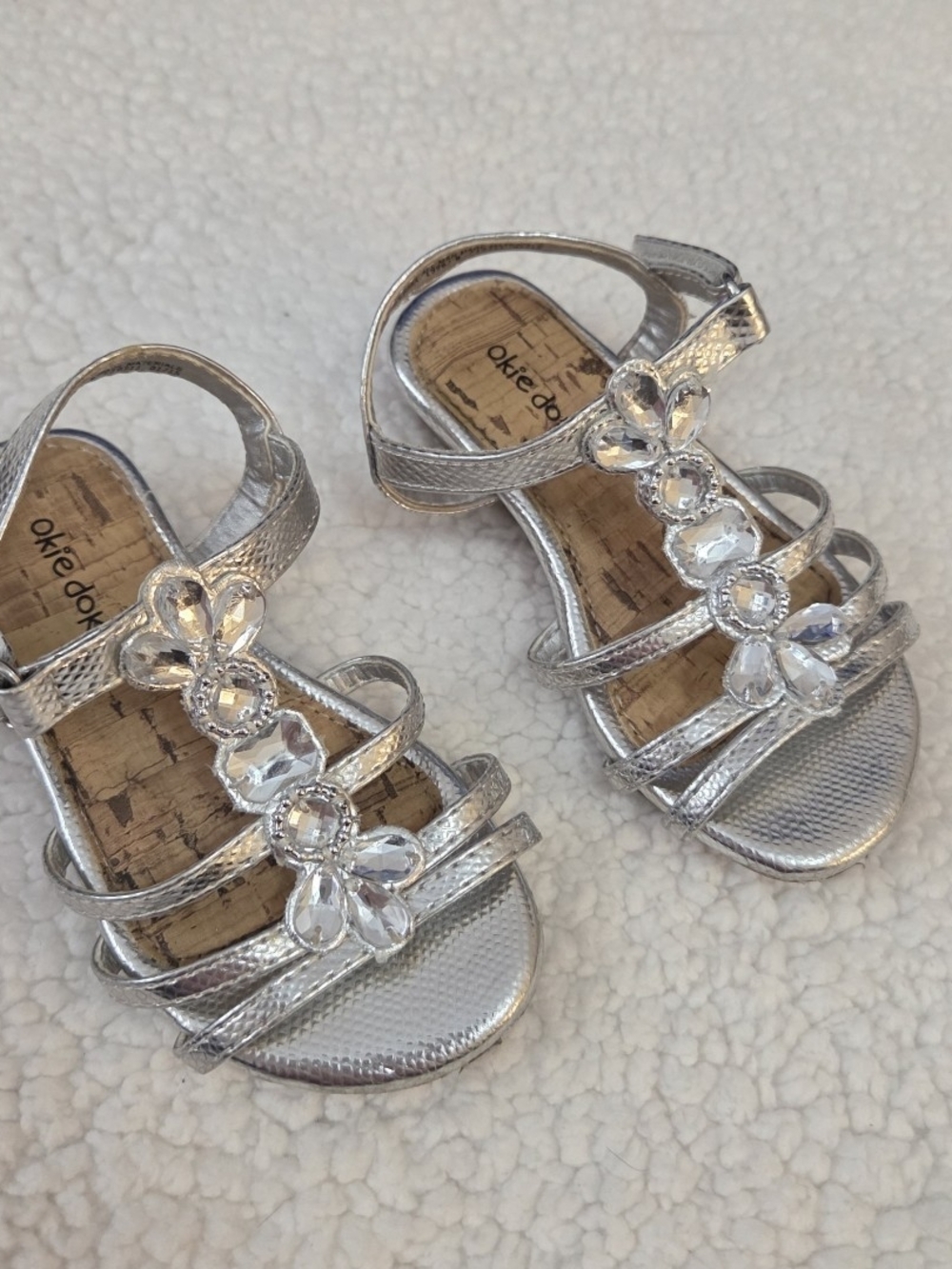 Toddler Lil Macy Rinestone Sandals Silver Strappy Dress Shoes Okie Dokie